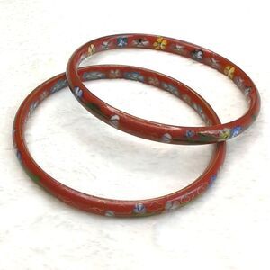 Vintage 70's Chinese Cloisonne Rusty Red Bangle Bracelets Qty 2